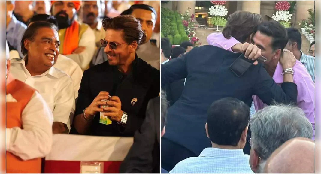 Shah Rukh Khan’s Banter with Mukesh Ambani and Heartfelt Hug with Akshay Kumar: SRK’s Epic Moments at PM Modi’s Swearing-In Bash