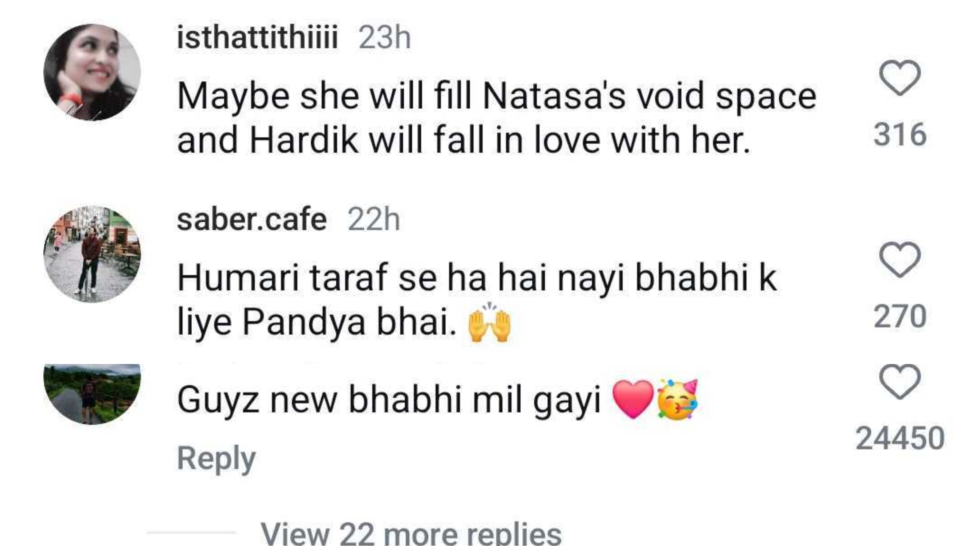 Comment section of Hardik and Prachi's viral video